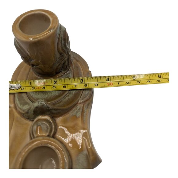 Vintage Ceramic Dual Taper Candle Holder Green Brown Double Candlestick - Picture 10 of 10